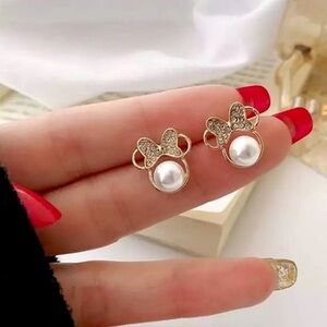 Minnie Mouse Ears Disney Cartoon Diamond 925 Sterling Gold Stud Earrings